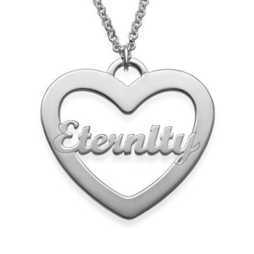 Collar de Corazón de Plata de Ley 925 con Nombre en Cursiva personalizado con nombre, iniciales y letra
