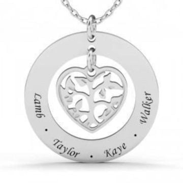 Collar de Plata de Ley 925 con Corazón Familiar Grabado Personalizado con Nombre, Letra e Iniciales