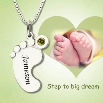 Collar de Plata de Ley 925 grabado con piedra de nacimiento personalizado con nombre, letra y iniciales