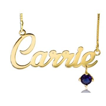 Collar con nombre de plata esterlina 925 con piedra de nacimiento personalizado con nombre, letra y iniciales