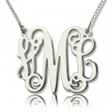 Collar de cadena con inicial de monograma de plata de ley 925 personalizado con nombre, iniciales y letra