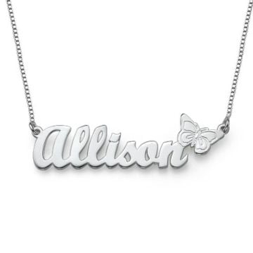 Collar con nombre de cobre / plata esterlina 925 con linda mariposa personalizado con nombre, letra y iniciales