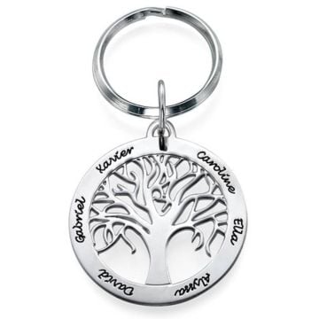 Regali personalizzati per i genitori - Portachiavi con albero genealogico in argento sterling 925 inciso personalizzato con nome, iniziale e lettere