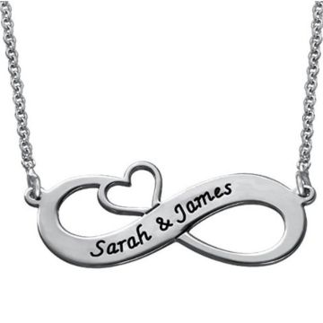 Collar de Plata de Ley 925 Corazón Infinito Grabado personalizado con nombre, letra y iniciales