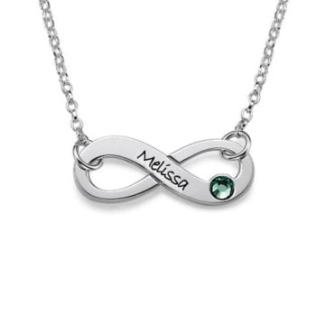 Collar de Plata de Ley 925 / Cobre Infinito grabado con piedra de nacimiento personalizado con nombre, iniciales y letra
