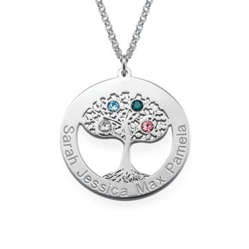 Cobre / Plata esterlina 925 Collar familiar grabado con piedra de nacimiento personalizado con nombre, letras y iniciales