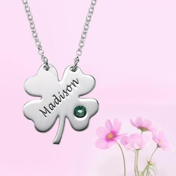 Collar de Plata de Ley 925 grabado con piedra de nacimiento personalizado con nombre, letra y iniciales