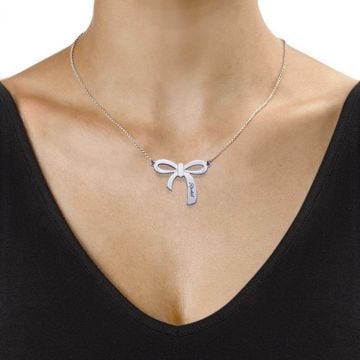 Collar de lazo grabado en plata de ley 925 personalizado con nombre, letra y iniciales