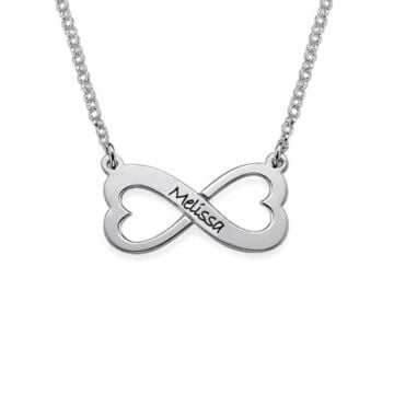 Cobre / Plata de Ley 925 Collar Corazón Infinito Grabado personalizado con nombre, iniciales y letra