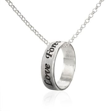 Collar de anillo grabado de plata de ley 925 personalizado con nombre, iniciales y letra