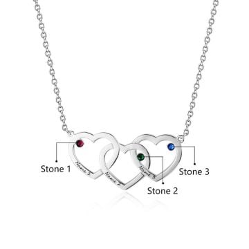 Collar de corazón grabado chapado en plata / oro / oro rosa con piedra de nacimiento personalizada con nombre, letra y iniciales