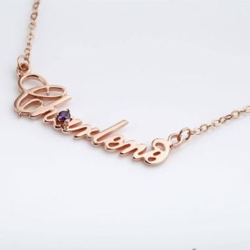 Collar con nombre de plata esterlina 925 con piedra de nacimiento personalizado con nombre, iniciales y letra
