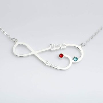 Collar de nombre infinito de plata esterlina 925 con piedra de nacimiento personalizado con nombre, letra e iniciales