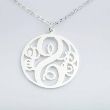 Collar con colgante de inicial de plata de ley 925 con monograma personalizado con nombre, letra y iniciales