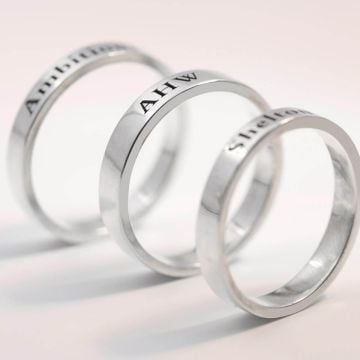 Anillo de compromiso de plata de ley 925 grabado personalizado con nombre, iniciales y letra