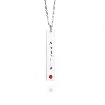 Collar de diamantes con barra grabada de plata de ley 925 con piedra de nacimiento personalizada con nombre, letra y iniciales