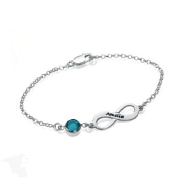 Regalos de Navidad personalizados - Pulsera de infinito grabada con piedra de nacimiento en oro blanco / oro rosa / chapado en oro personalizado con nombre, letra y iniciales