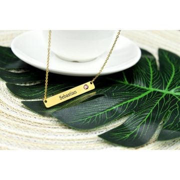 Collar grabado con barra chapada en oro rosa / oro / oro blanco personalizado con nombre, iniciales y letra