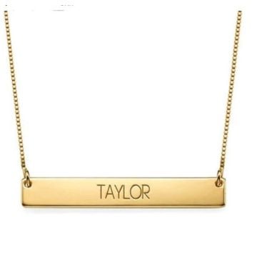 Collar grabado con barra de oro rosa / oro blanco / chapado en oro personalizado con nombre, iniciales y letra