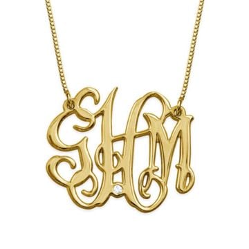Collar de plata de ley 925 con monograma de 3 iniciales personalizado con nombre, iniciales y letra