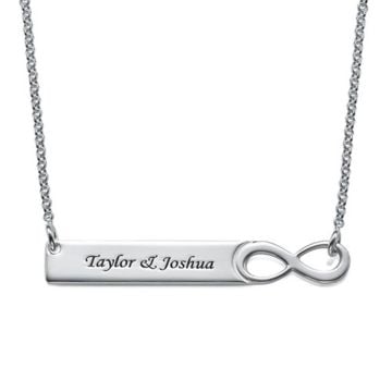 Collar de Infinito con Barra Grabada en Plata de Ley 925 personalizado con nombre, letra y iniciales