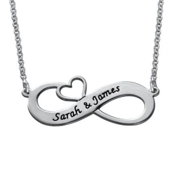 Cobre / Plata de Ley 925 Collar Infinito Corazón Grabado personalizado con nombre, letra y iniciales