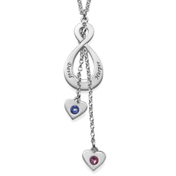 Collar de infinito grabado en plata de ley 925 con piedra de nacimiento personalizado con nombre, iniciales y letra
