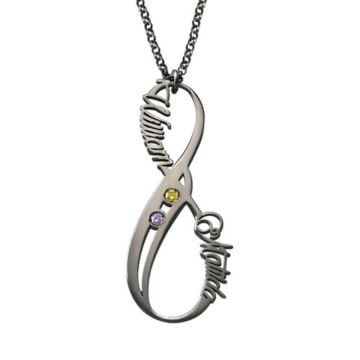 Cobre / Plata esterlina 925 Collar de nombre infinito con piedra de nacimiento personalizada con nombre, letra y iniciales