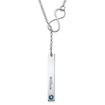 Collar de plata de ley 925 con barra de infinito grabada familiar personalizada con nombre, letra y iniciales