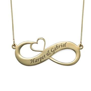Collar de Plata de Ley 925 Infinito Corazón Grabado con Nombre Personalizado con Nombre, Letra e Iniciales