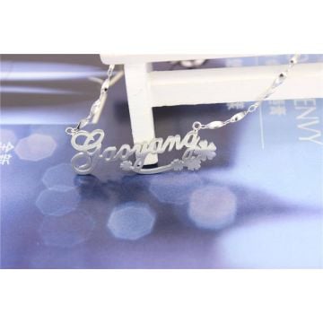 Collar de plata esterlina 925 estilo hoja con nombre personalizado, iniciales y letra