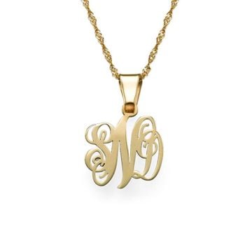 Collar de plata de ley 925 con monograma de 3 iniciales en cursiva personalizado con nombre, iniciales y letra