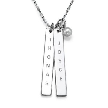 Personalisierte Halskette aus Kupfer / Sterlingsilber 925 mit Barrengravur und Geburtsstein mit Namen, Initialen und Buchstaben