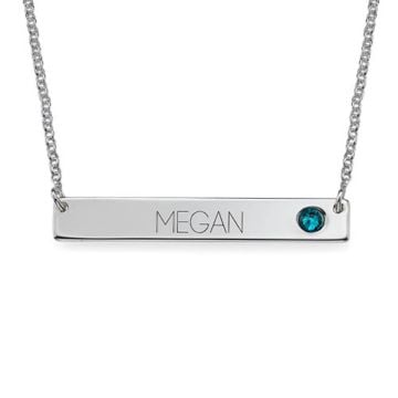 Collar de barra grabada de cobre / plata esterlina 925 con piedra de nacimiento personalizada con nombre, iniciales y letra