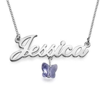 Collar con nombre de plata de ley 925 / cobre con mariposa, personalizado con nombre, iniciales y letra