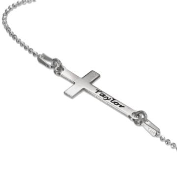 Regalos Comunión Personalizados - Collar de barra cruzada grabada de cobre / plata de ley 925 personalizado con nombre, iniciales y letra