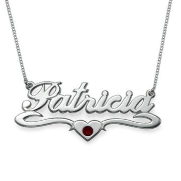 Collar con nombre de corazón de plata de ley 925 / cobre con piedra de nacimiento personalizado con nombre, letra y iniciales