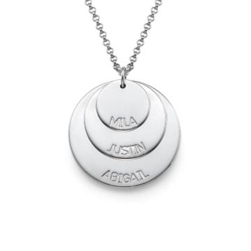 Collar de Plata de Ley 925 / Disco Familiar Grabado Cobre personalizado con nombres, iniciales y letras