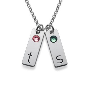 Personalisierte Kupfer-/Sterlingsilber-925-gravierte Stabkette mit Geburtsstein, Buchstaben, Initialen und Namen