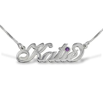 Collar con nombre de plata esterlina 925/cobre con piedra de nacimiento personalizado con nombre, iniciales y letra