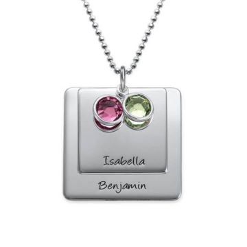 Personalisierte Kupfer-/Sterlingsilber-925-Bar-gravierte Familienhalskette mit Geburtsstein, mit Namen, Initialen und Buchstaben