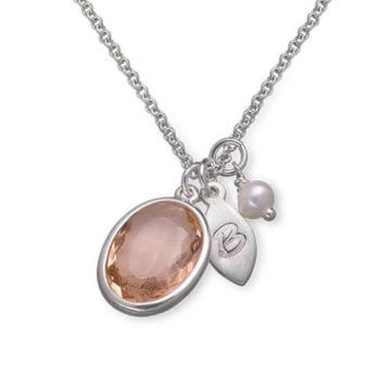 Collar de Plata de Ley 925 / Cobre Grabado con Piedra de Nacimiento personalizado con nombre, letra y iniciales