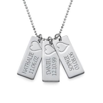 Personalisierte Kupfer-/Sterlingsilber-925-gravierte Herzbarren-Familienhalskette mit Buchstaben, Initialen und Namen