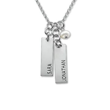 Personalisierte gravierte Stabkette aus Sterlingsilber 925 / Kupfer mit Perle, mit Namen, Initialen und Buchstaben