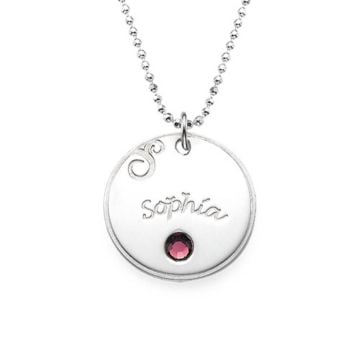 Collar con nombre de disco grabado de cobre/plata de ley 925 con piedra de nacimiento personalizada con nombre, iniciales y letra