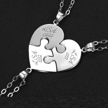 Regalos personalizados para hermanas - Collar de plata de ley 925 grabado con el corazón de la mejor amistad con 3 nombres, personalizado con nombre, letra e iniciales