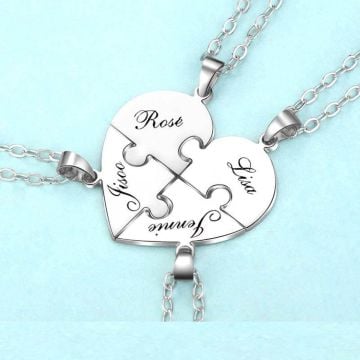 Regali personalizzati per Lei/Donne/Ragazze - Collana in argento sterling 925 con incisione del cuore della migliore amicizia con 4 nomi, personalizzata con nome, iniziale e lettere