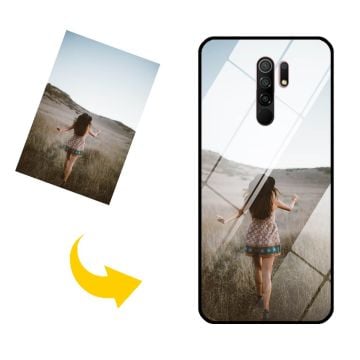 Xiaomi Redmi 9 puhelimen suojakuori karkaistulla lasilla omalla kuvalla