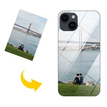 iPhone 14 puhelinkuori karkaistulla lasilla omalla kuvalla