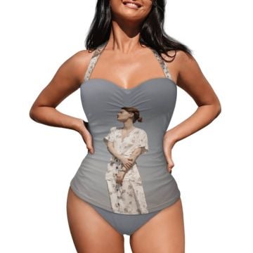 Bikini vintage de una pieza con tiras personalizado con foto y letra
